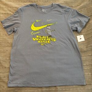 Nike light blue men’s Large Tee with Yellow Swoosh Nike Works Out